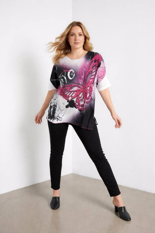 Elegant Butterfly Print Oversized Casual Blouse