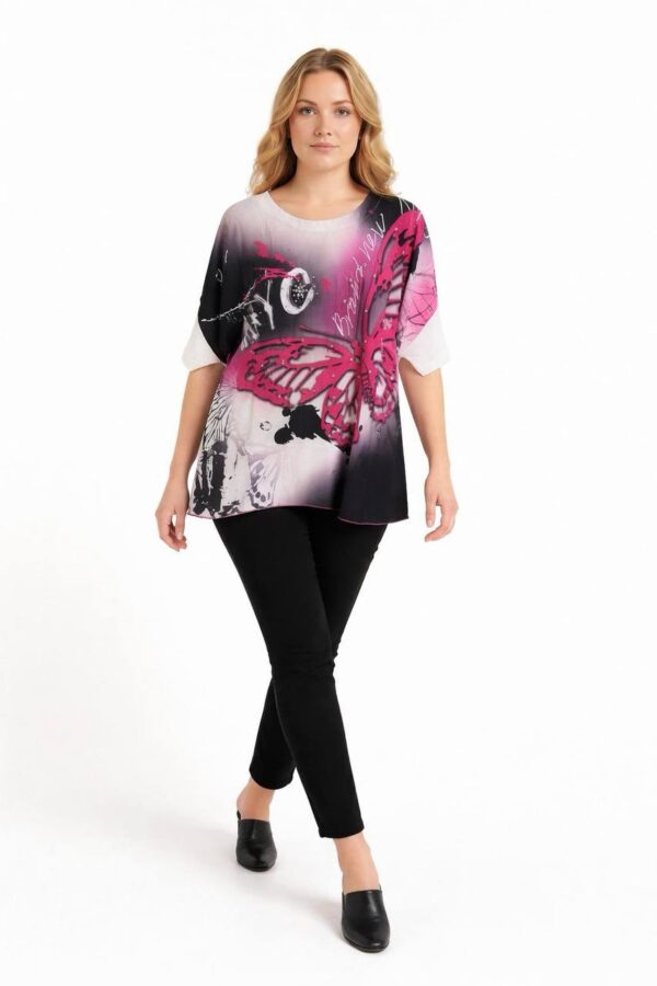 Elegant Butterfly Print Oversized Casual Blouse