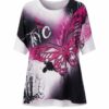 Elegant Butterfly Print Oversized Casual Blouse
