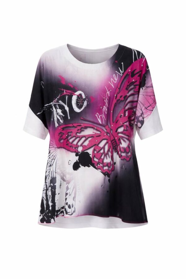 Elegant Butterfly Print Oversized Casual Blouse