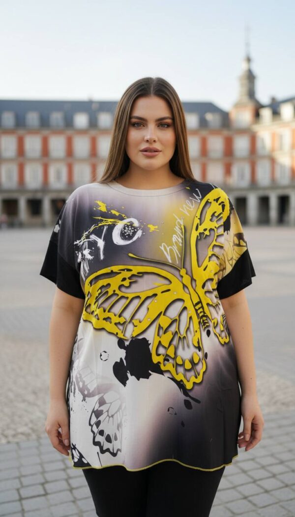 Elegant Butterfly Print Oversized Casual Blouse