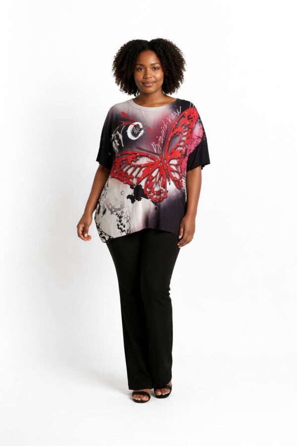 Elegant Butterfly Print Oversized Casual Blouse