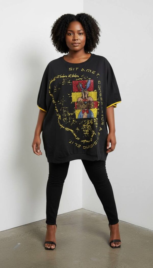 Oversized Graphic Print Blouse with Sequin Accents