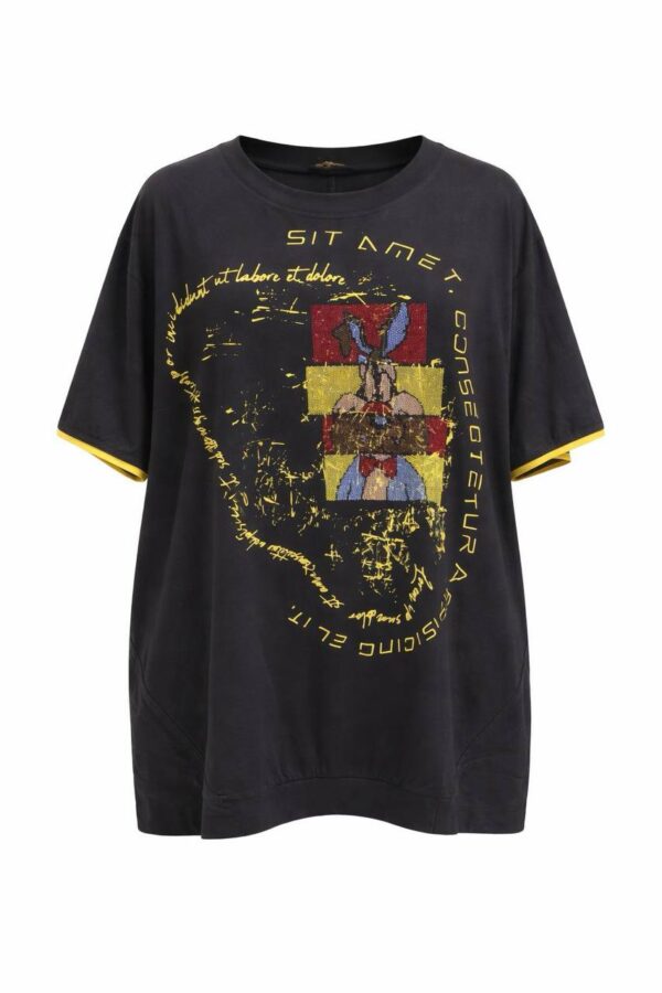 Oversized Graphic Print Blouse with Sequin Accents