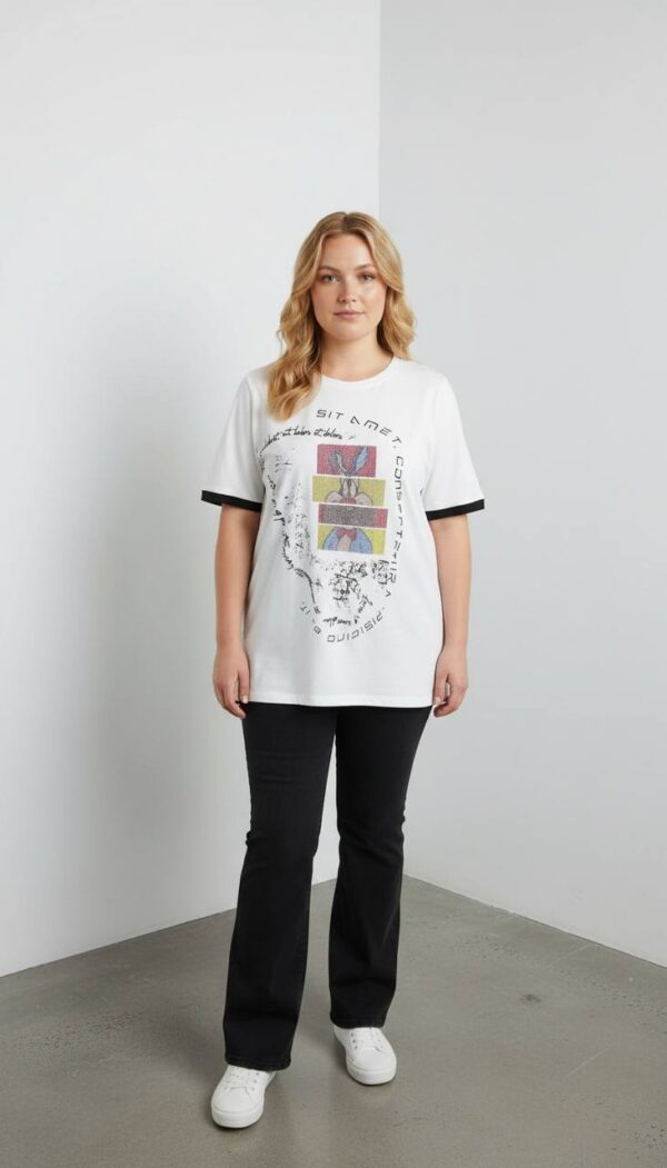 Oversized Graphic Print Blouse with Sequin Accents