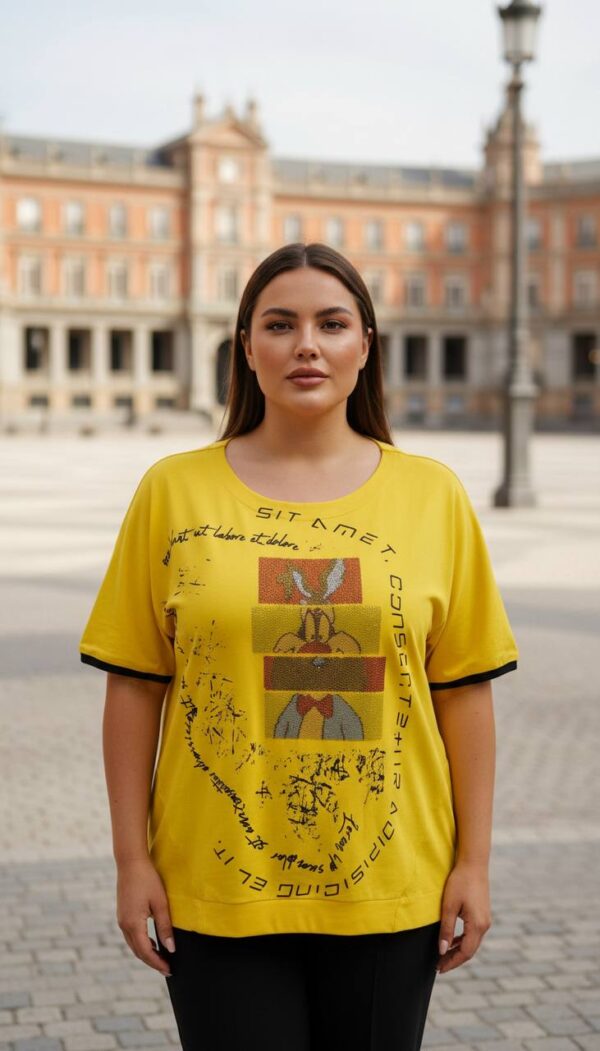 Oversized Graphic Print Blouse with Sequin Accents