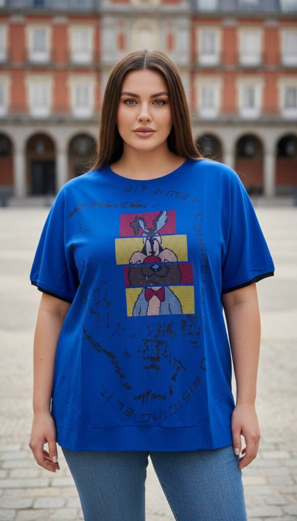 Oversized Graphic Print Blouse with Sequin Accents