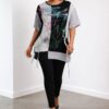 Dragonfly Graphic Patchwork Knit Tunic Blouse