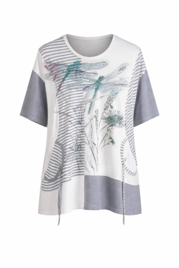 Dragonfly Graphic Patchwork Knit Tunic Blouse