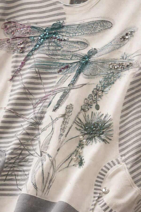 Dragonfly Graphic Patchwork Knit Tunic Blouse