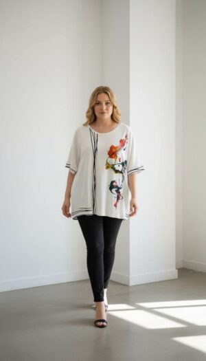 Women's Artistic Print Oversized Short Sleeve Blouse