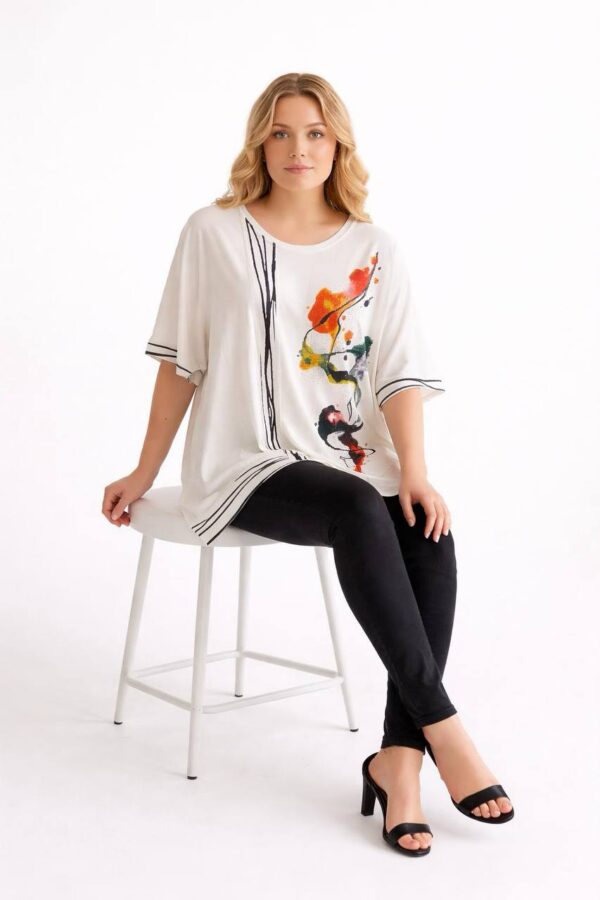 Women's Artistic Print Oversized Short Sleeve Blouse