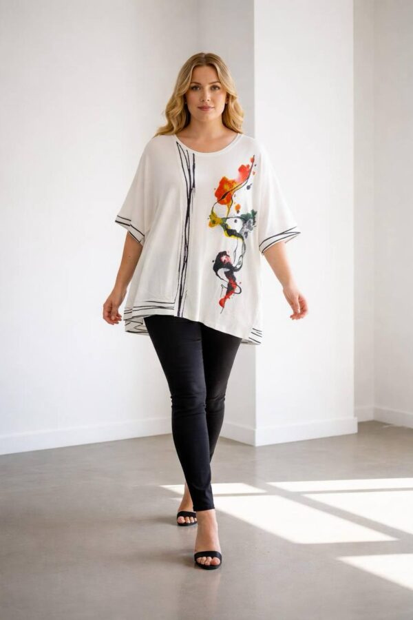 Women's Artistic Print Oversized Short Sleeve Blouse