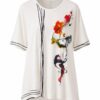 Women's Artistic Print Oversized Short Sleeve Blouse