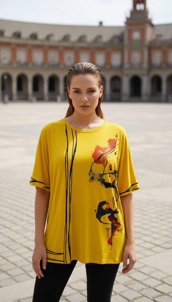 Women's Artistic Print Oversized Short Sleeve Blouse