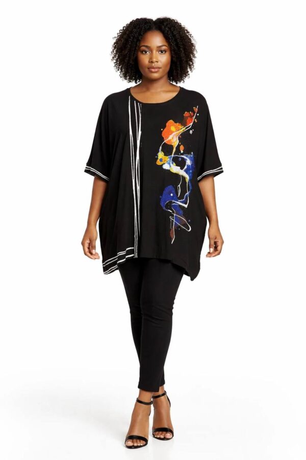 Women's Artistic Print Oversized Short Sleeve Blouse