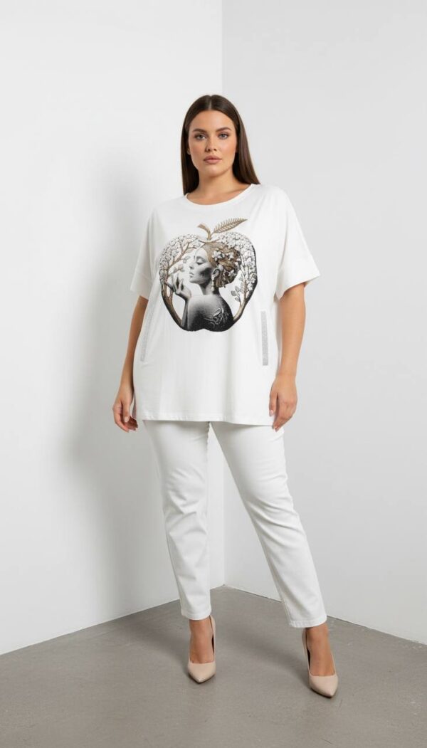 Elegant Artistic Apple Print White Fashion Blouse