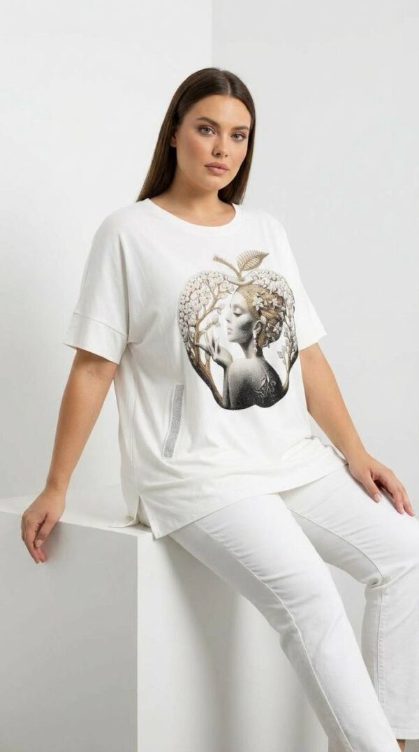 Elegant Artistic Apple Print White Fashion Blouse