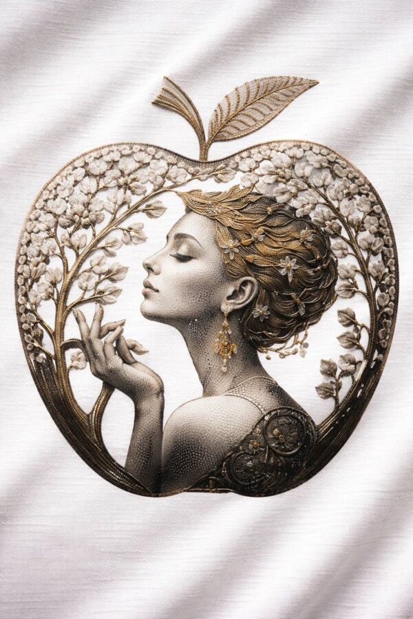 Elegant Artistic Apple Print White Fashion Blouse