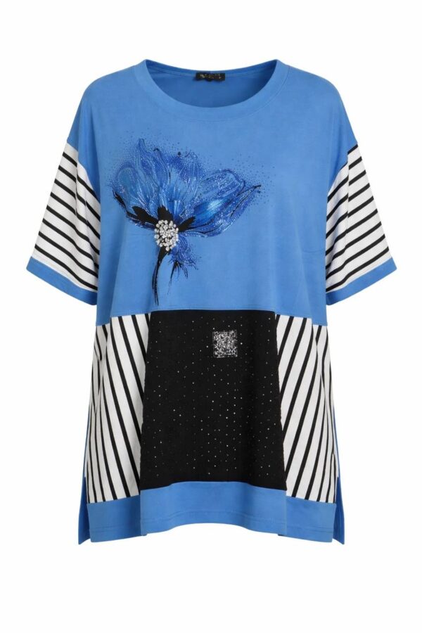 Red Floral Striped Color-Block Women's Oversized Blouse