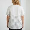 Elegant Umbrella Graphic Blouse with Polka Dot Trim