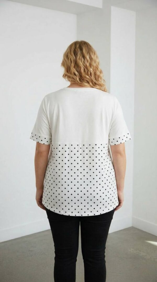 Elegant Umbrella Graphic Blouse with Polka Dot Trim