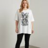 Elegant Elephant Print Oversized White Blouse