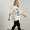 Elegant Elephant Print Oversized White Blouse