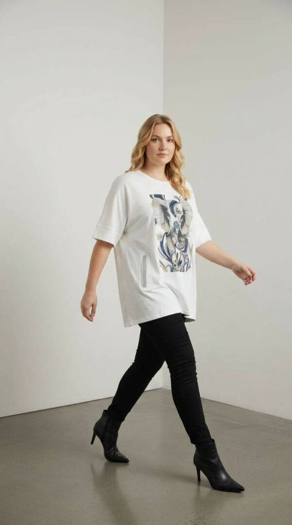 Elegant Elephant Print Oversized White Blouse