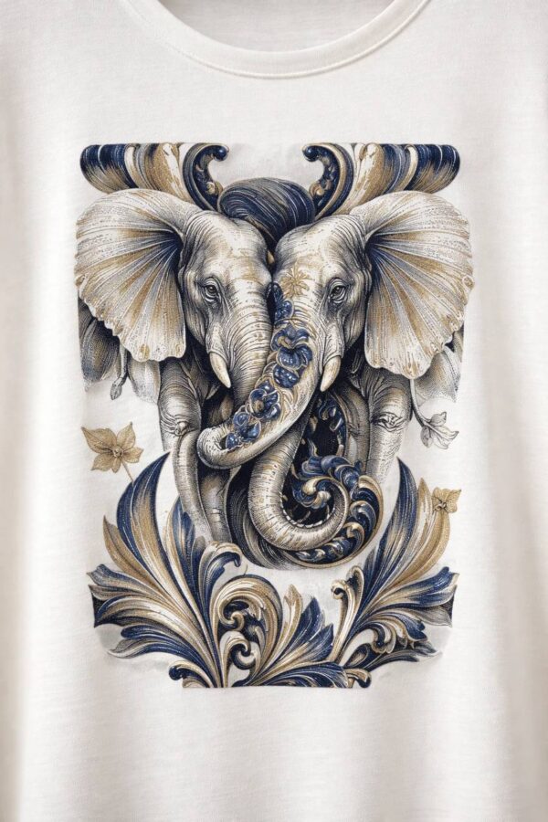 Elegant Elephant Print Oversized White Blouse