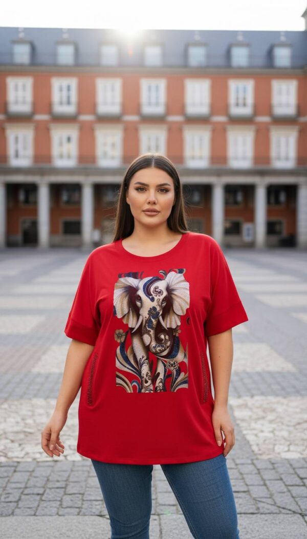 Elegant Elephant Print Oversized White Blouse