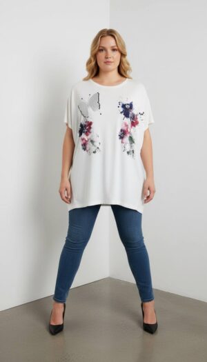 Women's Floral Butterfly Print Oversized Blouse