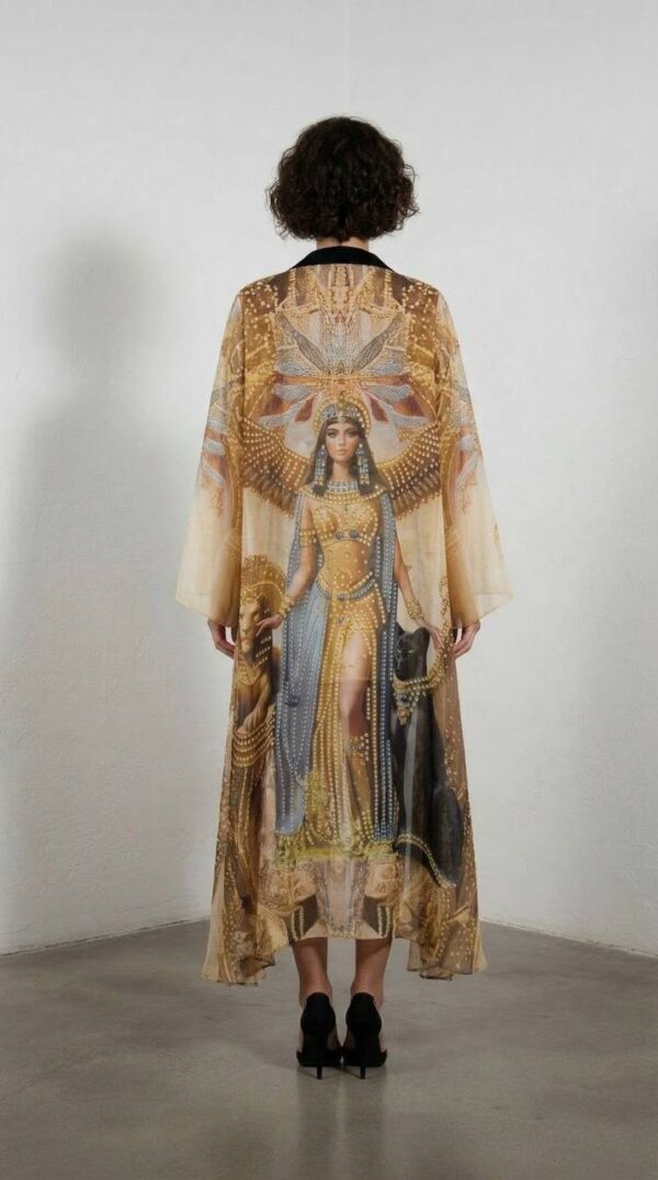 Egyptian Print Two-Piece Dress and Kimono Set