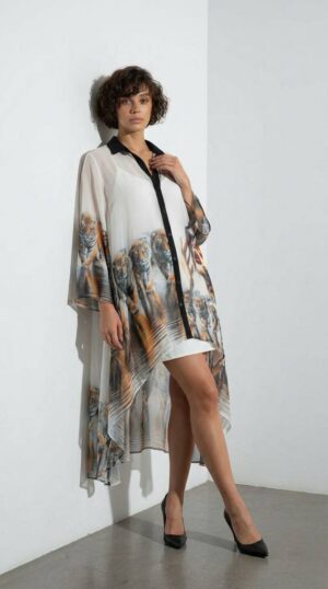 Elegant Two-Piece Graphic Print Kimono Dress Set