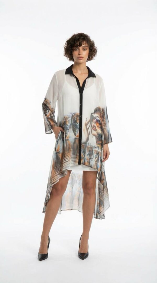 Elegant Two-Piece Graphic Print Kimono Dress Set