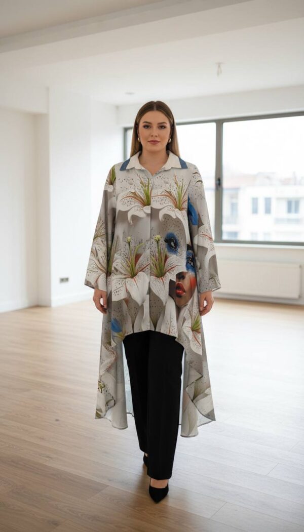 Artistic Floral Print High-Low Oversized Midi Dress