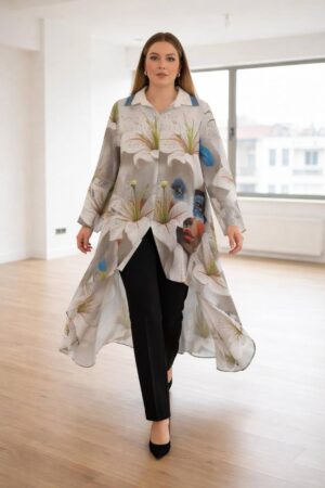 Artistic Floral Print High-Low Oversized Midi Dress