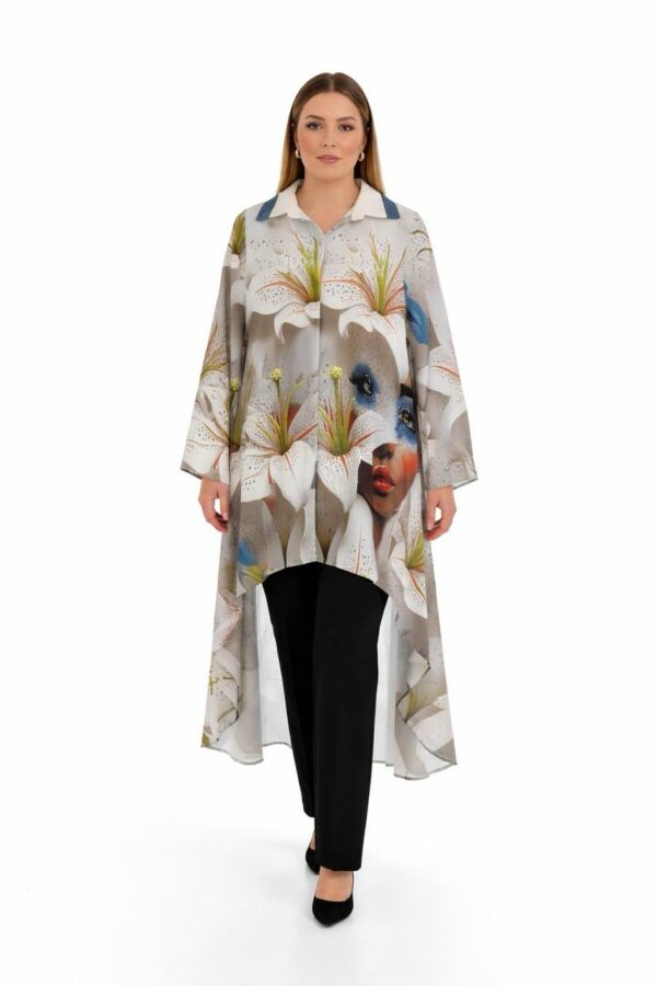 Artistic Floral Print High-Low Oversized Midi Dress