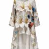 Artistic Floral Print High-Low Oversized Midi Dress