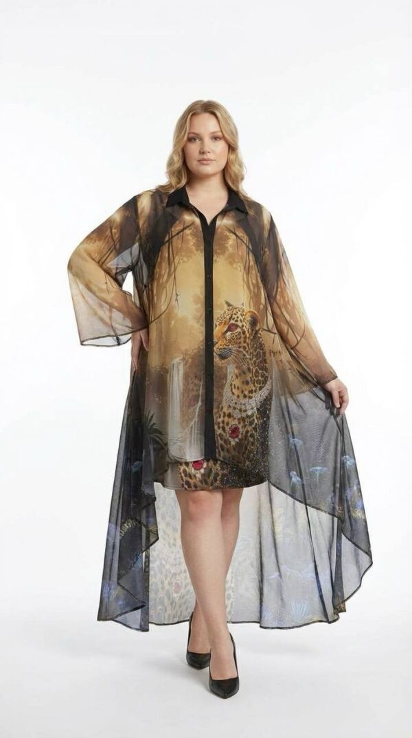 Leopard Print Dress and Kimono Two-Piece Set