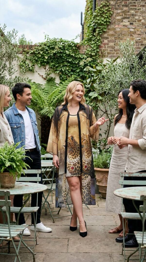 Leopard Print Dress and Kimono Two-Piece Set