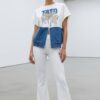 Chic Denim-Patch Graphic Tee and Flare Pants Set
