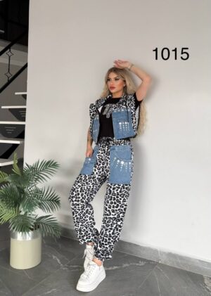 Chic Leopard and Denim Three-Piece Fashion Set