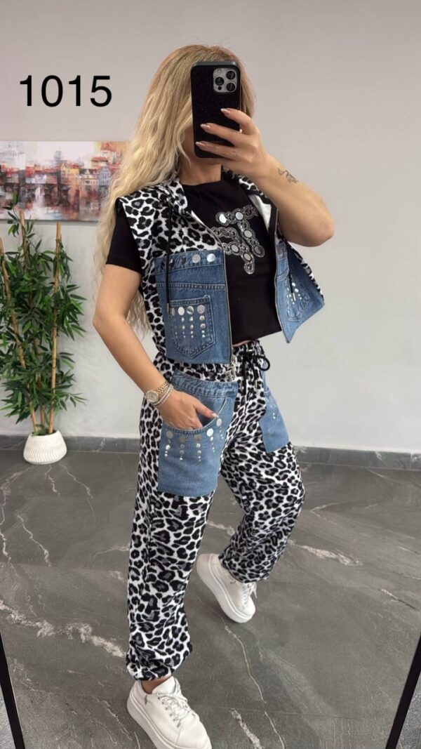 Chic Leopard and Denim Three-Piece Fashion Set