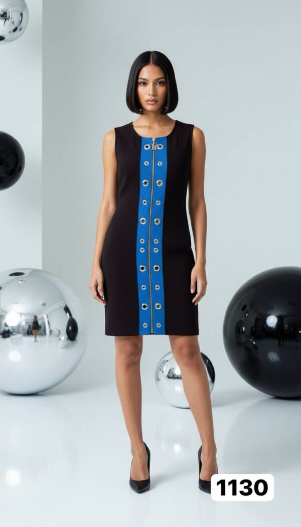 Sleeveless Mini Dress with Contrast Eyelet Detail