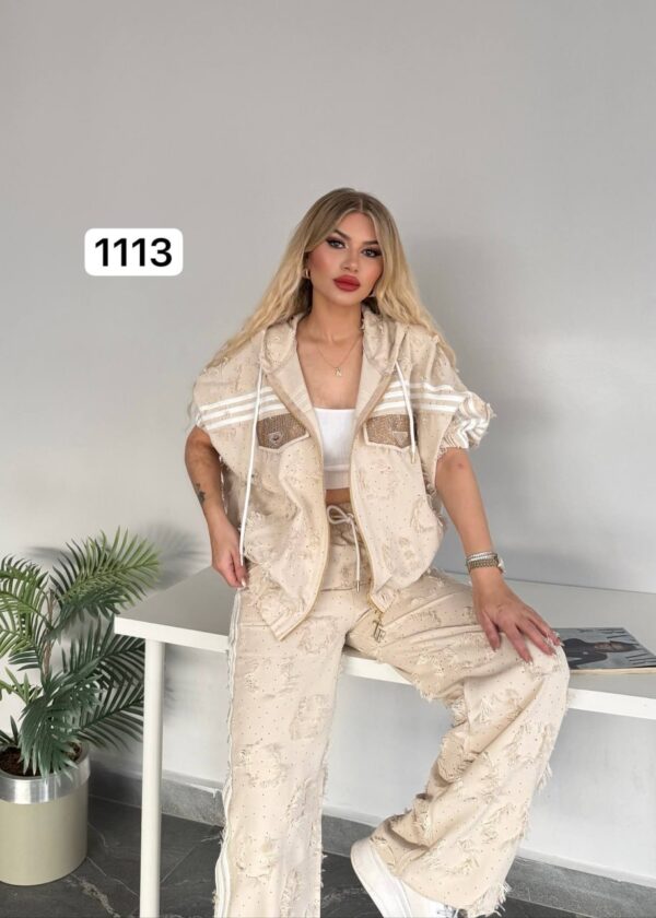 Women's Embellished Zip-Up Hoodie and Pants Set