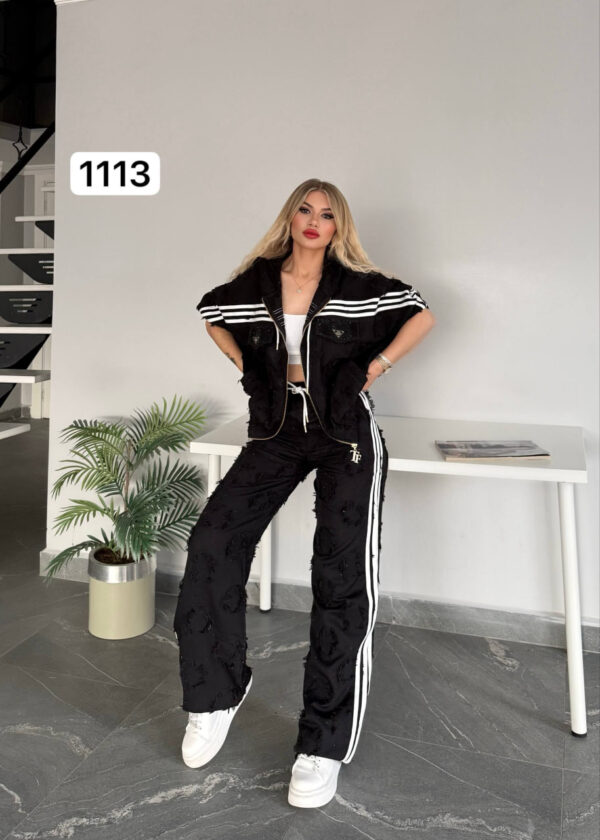 Women's Embellished Zip-Up Hoodie and Pants Set