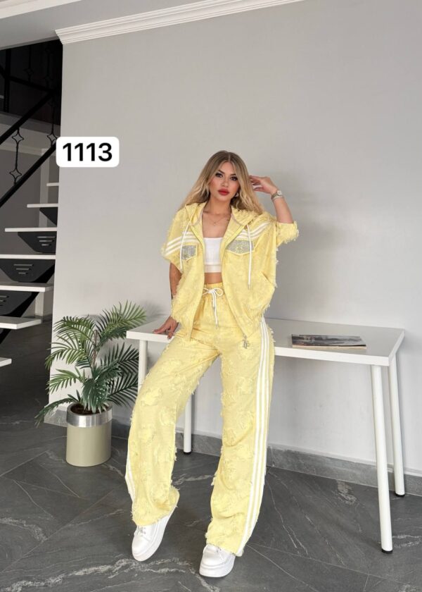 Women's Embellished Zip-Up Hoodie and Pants Set