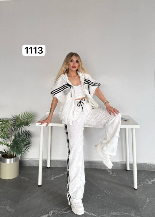 Women's Embellished Zip-Up Hoodie and Pants Set