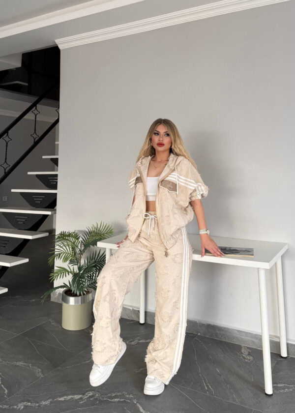 Women's Embellished Zip-Up Hoodie and Pants Set